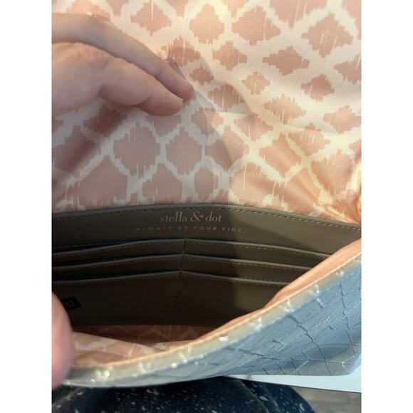 Stella and Dot Clutch Grey Silver Geometric Faux Suede Always by Side Handbag - Picture 4 of 5